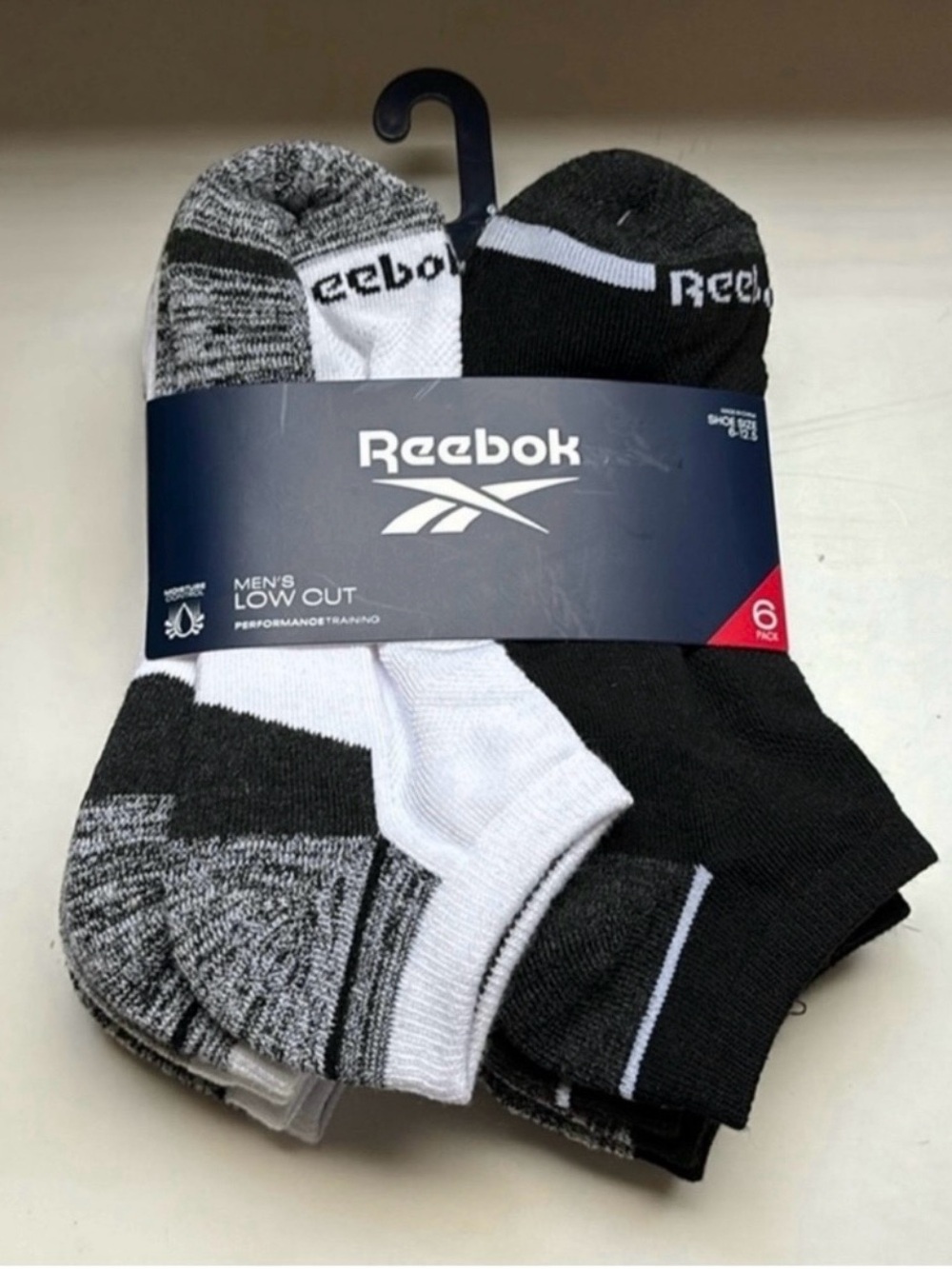 New Reebok Socks Men’s 6 Pair Low Cut Socks Black,White & Grey Athletic Casual